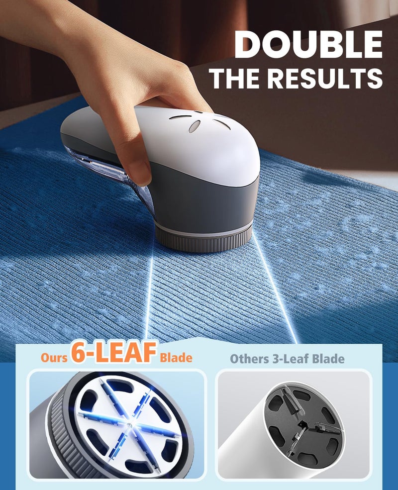 POPCHOSE Fabric Shaver  Lint Remover for Clothes  Electric Lint Shaver with 6-leaf Blades  Sweater Shavers to Remove Pilling for Clothing  Couch  Furniture  Fuzz  Lint Ball  Pillings  USB Rechargeable - Image 2